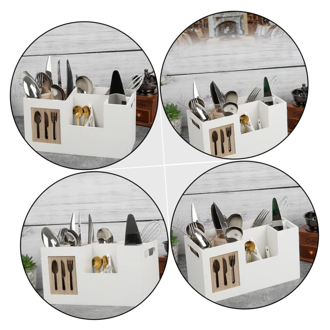ULTECHNOVO Holz Besteckhalter Küchenorganizer Utensilien Organizer ohne Deckel für Küchenarbeitsplatte mit Einfache Reinigung und Praktische Aufbewahrung von Kochutensilien