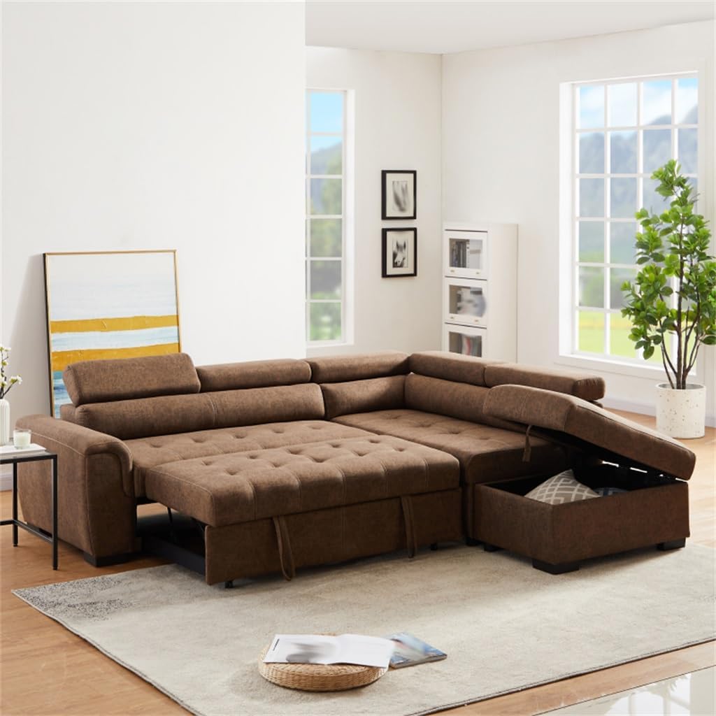 Sectional Sofa Bed Suede for Living Room Sleeper Set L Shaped Comfortable Large Leisure Soft Couch