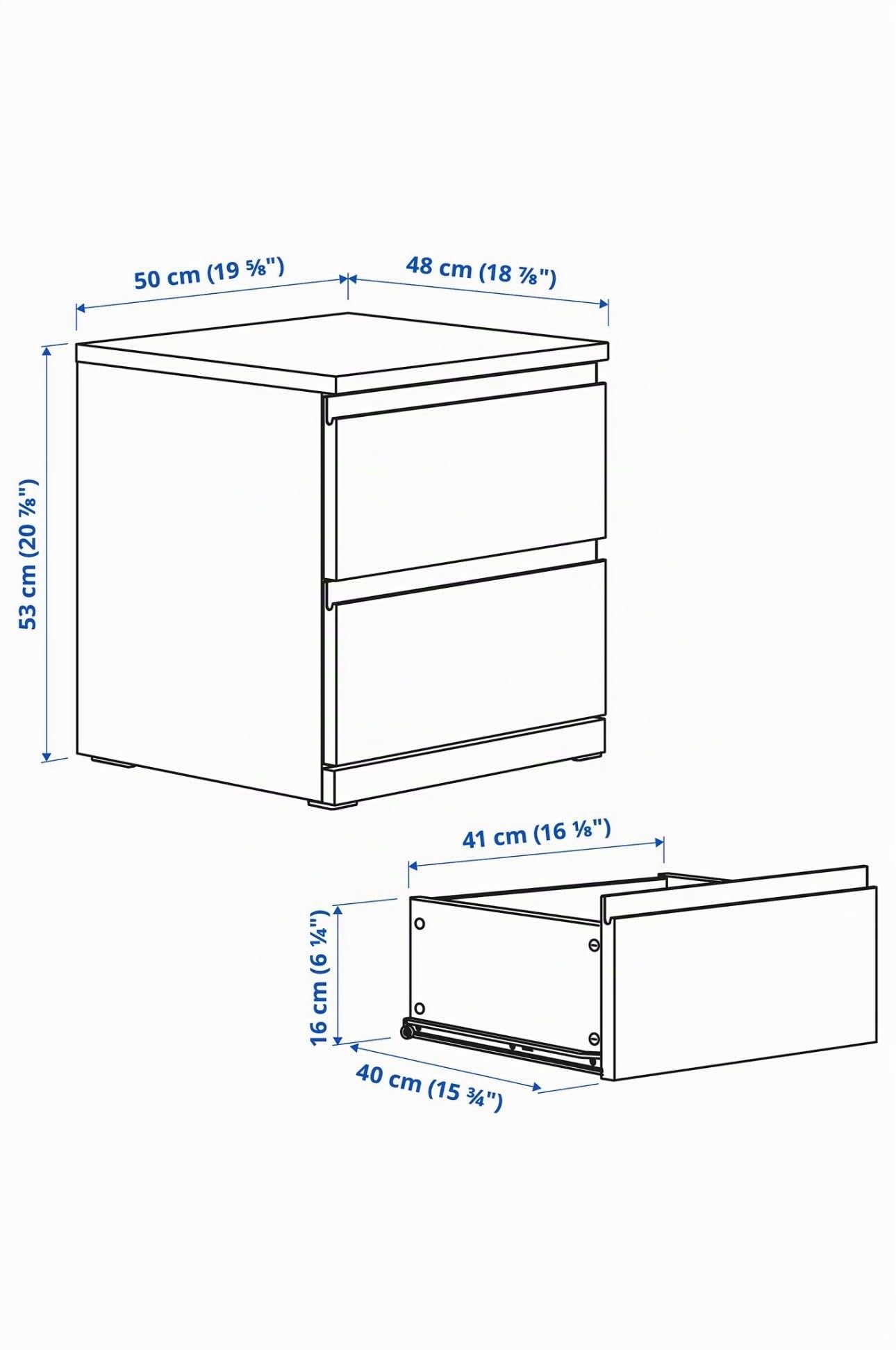 IKEA MALM – Kommode mit 2 Schubladen, Weiß – 40 x 55 cm