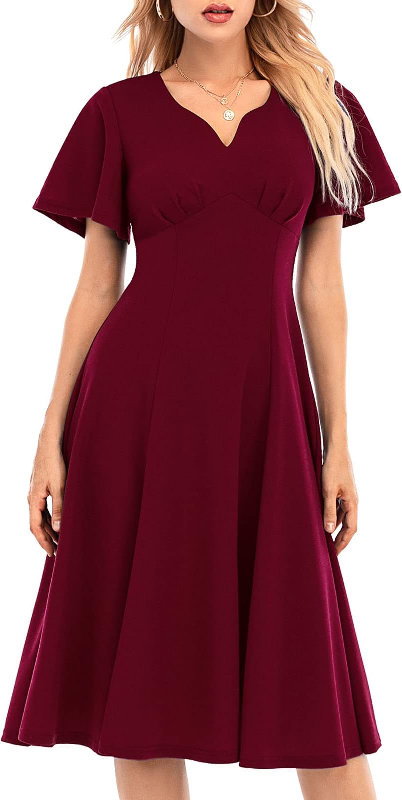 Women Casual Dresses Swing Tea Dress Cocktail Vintage A-Line Midi Party Dress