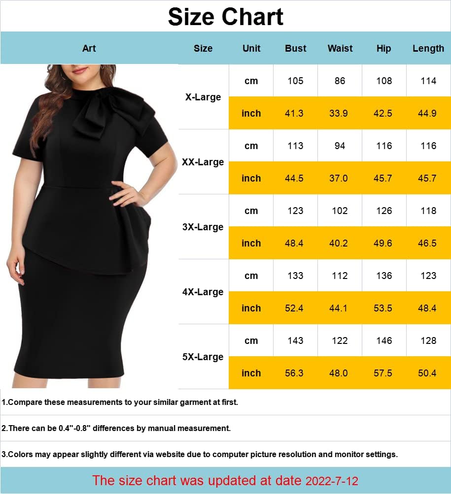 WanMem Plus Size Dress for Curvy Women Semi Formal Cocktail Party Midi Dress Bodycon Short Sleeve Bow Ruffle Pencil Dresses - Image 4