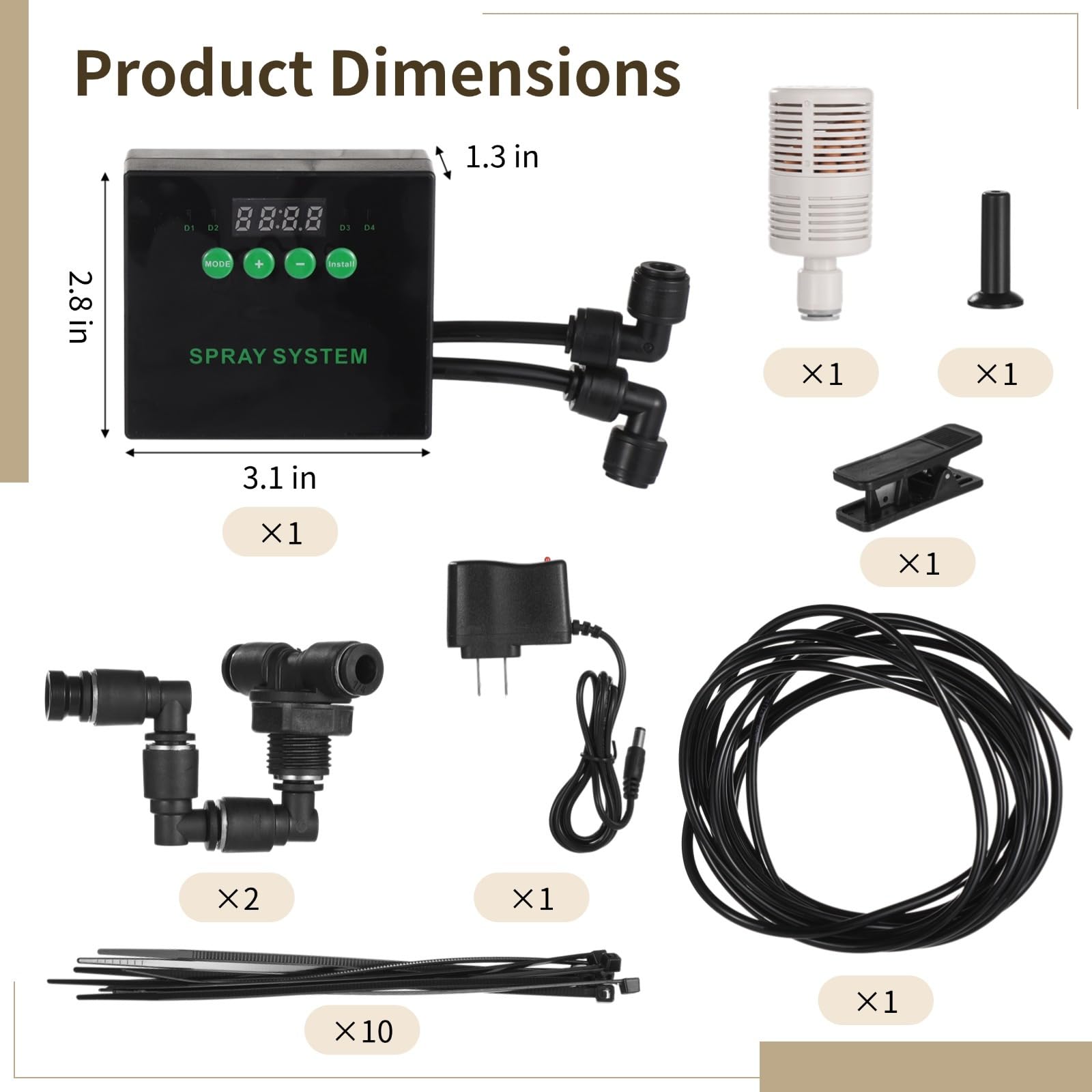 Humidificador programable para reptiles con boquillas dobles, tubo largo y panel de control, atomizador de nebulización interior para serpientes, lagartos, plantas tropicales