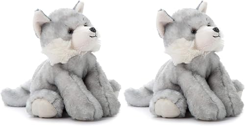 Vista 10 de The Petting Zoo Peluche de lobo, regalos para niños, animales salvajes del zoológico Onez, juguete de peluche de lobo gris de 9 pulgadas