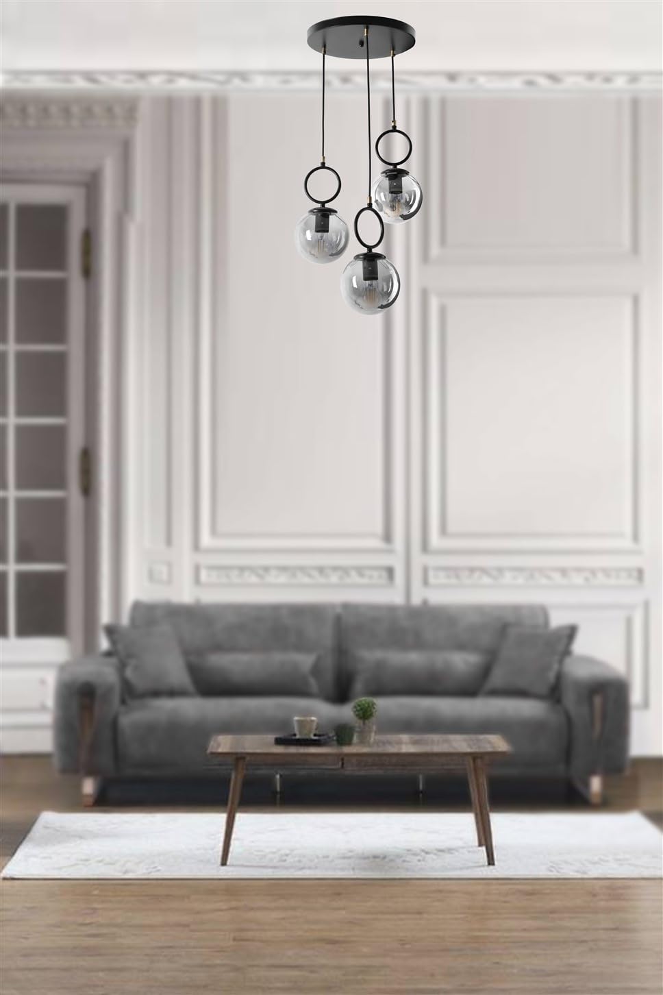 Chandelier scandinave industriel noir en métal culot E27 hauteur 70cm