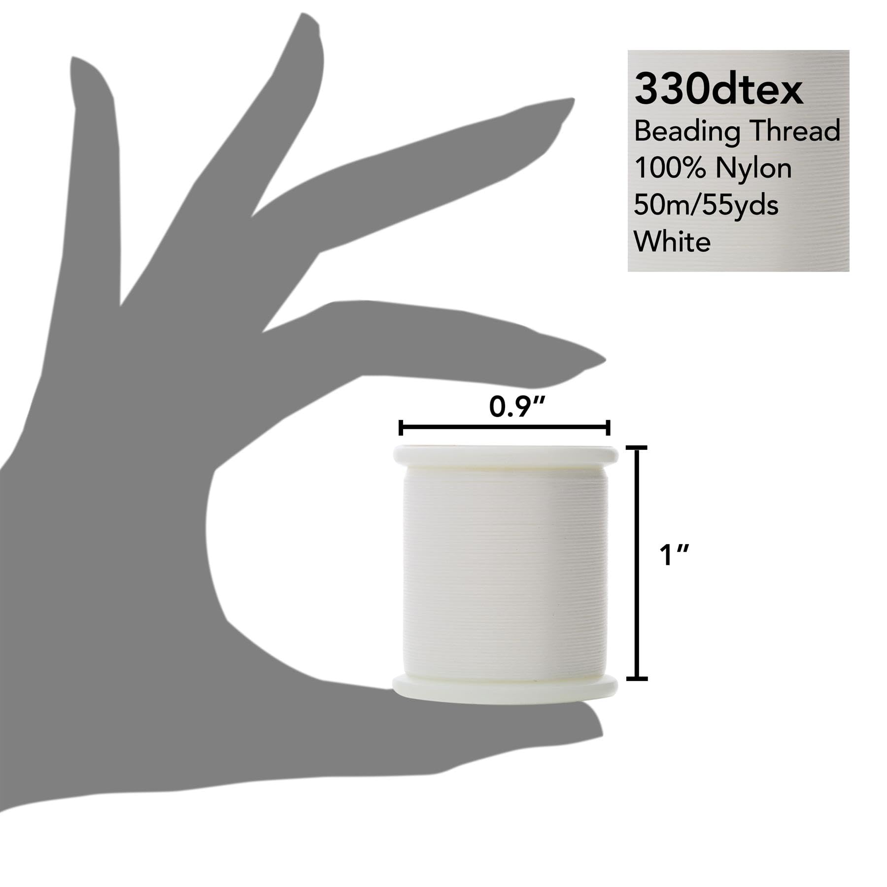KO Filo di nylon per perline, colore bianco, pre-cerato giapponese, 100% nylon, 330TEX, resistente ai grovigli, 50 metri, scatola da 12 bobine, uso per progetti di perline di seme, lavori su telaio,