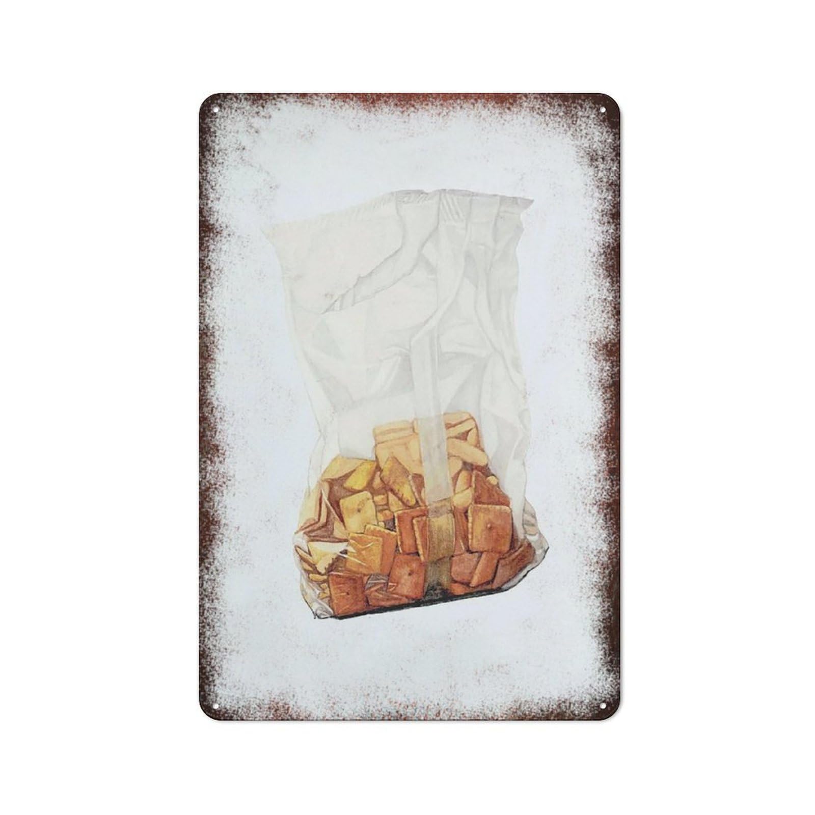 peiyeety Metal Tin Sign Bread In Plastic Bag Pattern Vintage Rustic Wall Art Kitchen Bathroom Bedroom Living Room Cafe Farmhouse Entryway Office Garage Home Bar Laundry Room Porch 8x12 Inch