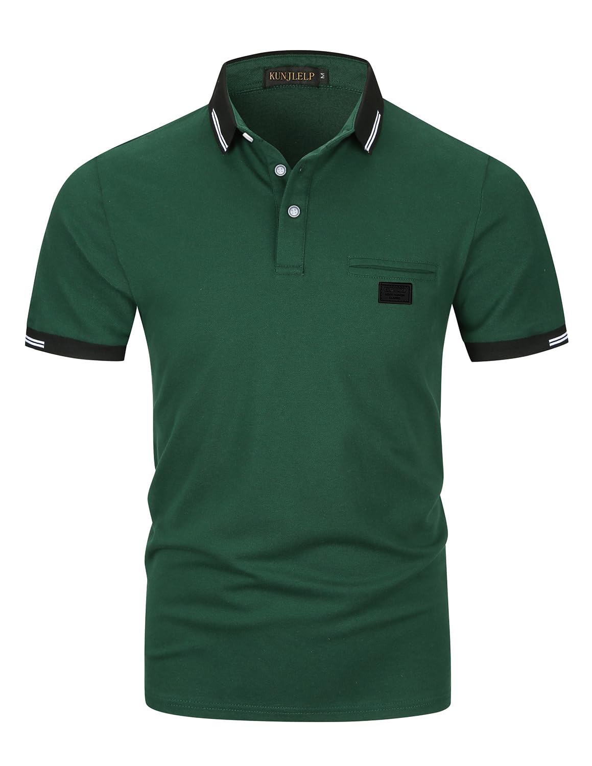 KUNJLELP Poloshirt Herren Kurzarm Polohemd Männer Kontrastfarbe Baumwolle mit Tasche T-Shirt Sommer