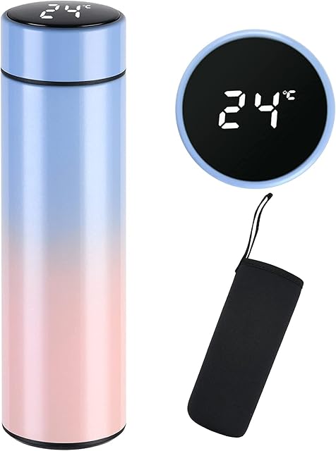 Vacuum Insulated Cup, 500 ml Water Bottle Thermos Flask, 304 Stainless Steel Smart Mug Sealing Bottle with LCD Touch Screen Temperature Display - Ideal for Hot and Cold Drinks(Blue)