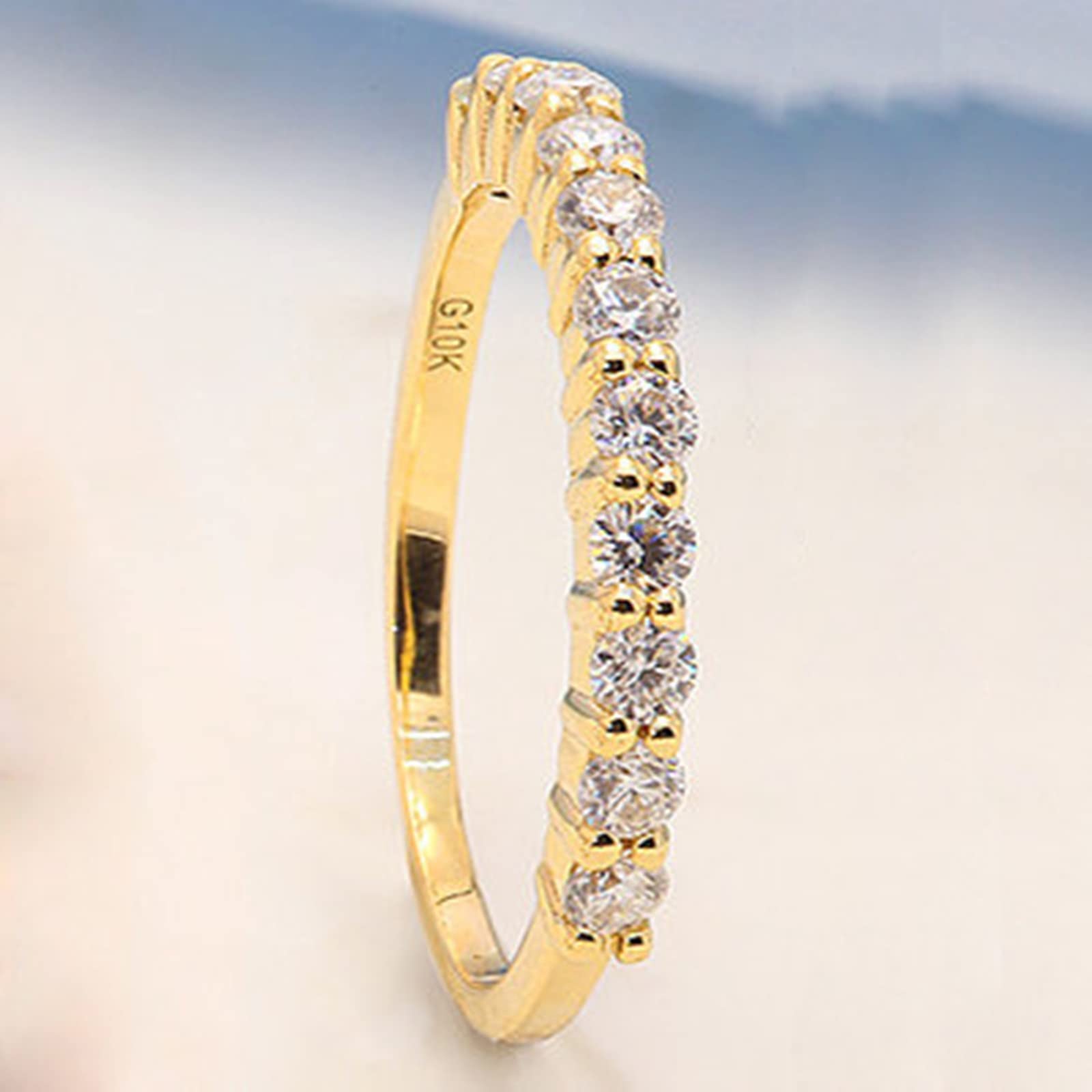 Epinki Anillos para Mujer, Anillo Oro 14K/18K Apilable Moissanita 0.03ct Anillos Joyeria