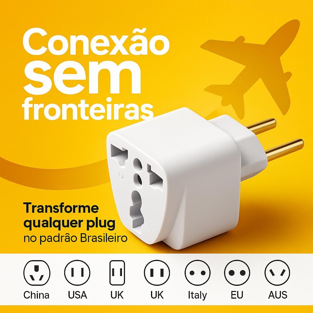Kit com 2 Adaptador Universal de Tomada - Padrão Europa/UK para Brasil 10A 250V Bivolt (110V/220V) – Ideal para Viagens, Carregadores, Eletroportáteis e Eletrônicos Kit com 2 Adaptador Universal de Tomada - Padrão Europa/UK para Brasil 10A 250V Bivolt (110V/220V) – Ideal para Viagens, Carregadores, Eletroportáteis e Eletrônicos