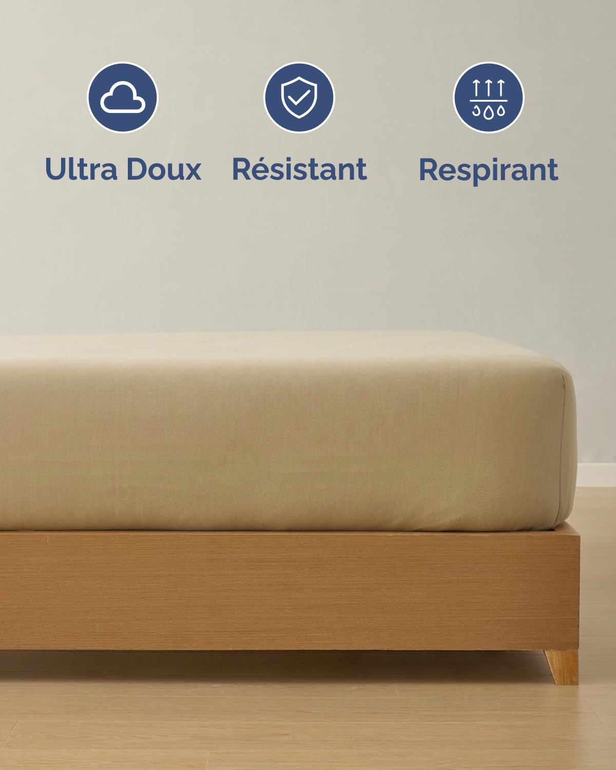 Drap Housse Jersey Coton 180x200 - Grand Bonnet 40cm (16") - Beige | Doux, Infroissable, Respirant, Hypoallergénique, Extensible, Élastique Intégral, Anti-Décoloration, Durable, OEKO-TEX