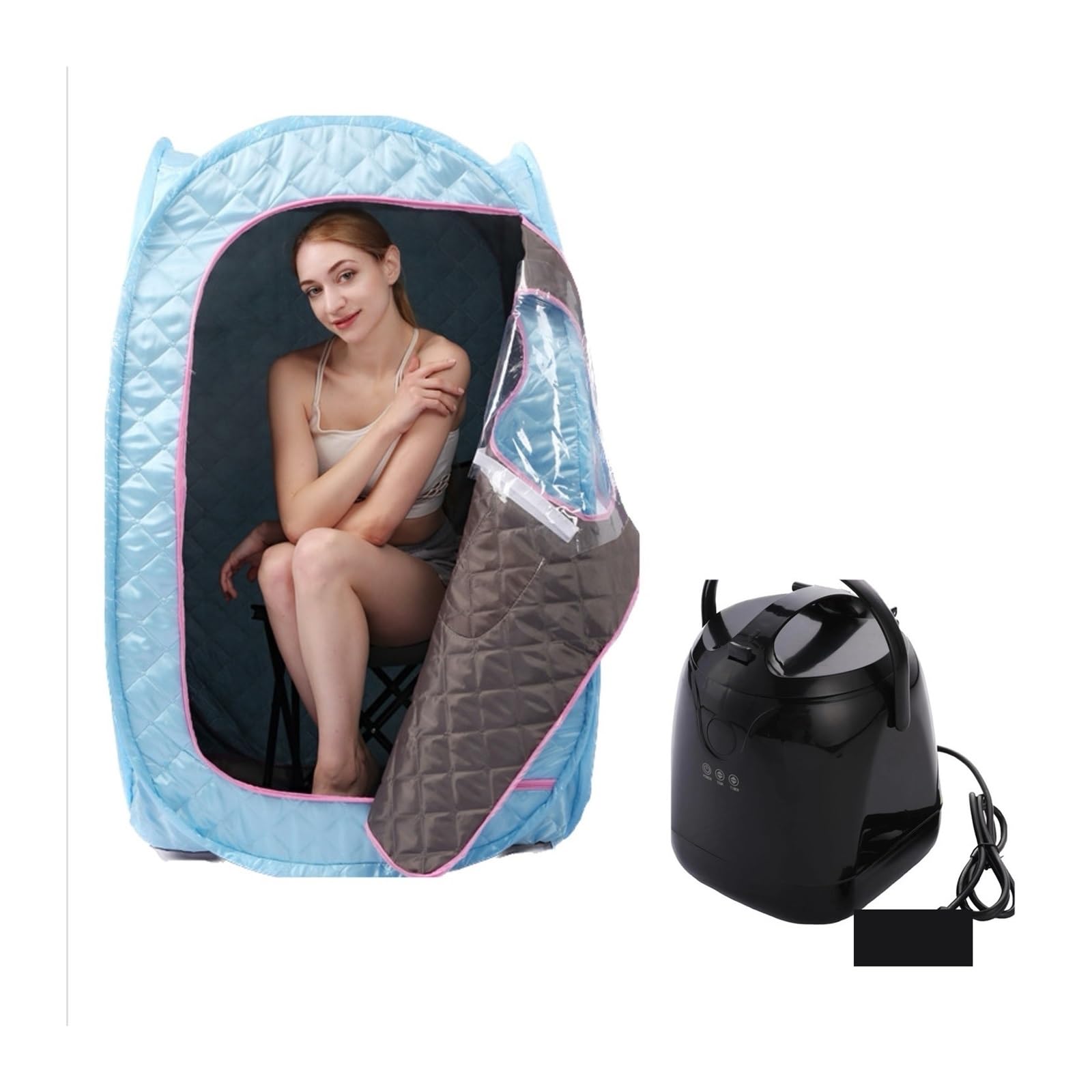 Pełnowymiarowy korpus Portab Sauna parowa Namiot SPA, Mini Room Bath 1000 W 2,0 l Czarna kabina do gotowania na parze Łatwa bezsenność Utrata masy ciała,Seanse w saunie w domu(Blauw)