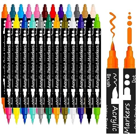 24 Colors Dual Tip Acrylic Paint Pens Markers, Permanent Markers for Kids, Liquid Chalk Markers, Washable Fabric Paint Markers, Rock Painting Kit, DIY Crafts Making Art Supplies Cover