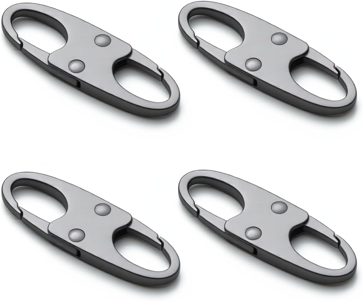 zelin Anti Theft Zipper Clips Double Opening Small Carabiner Clips, 4Pcs Elegant Zinc Alloy Zipper Pull Replacement for Travel, Commuting and Camping (Space Grey)