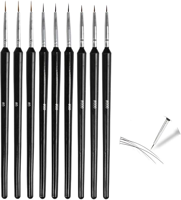 WOWOSS 9Pcs Extra Fine Detail Paint Brush Set Professional Miniature Brush for Art Painting, Nail - Fine Pint Brush for Artists, Acrylic, Models, Make-up