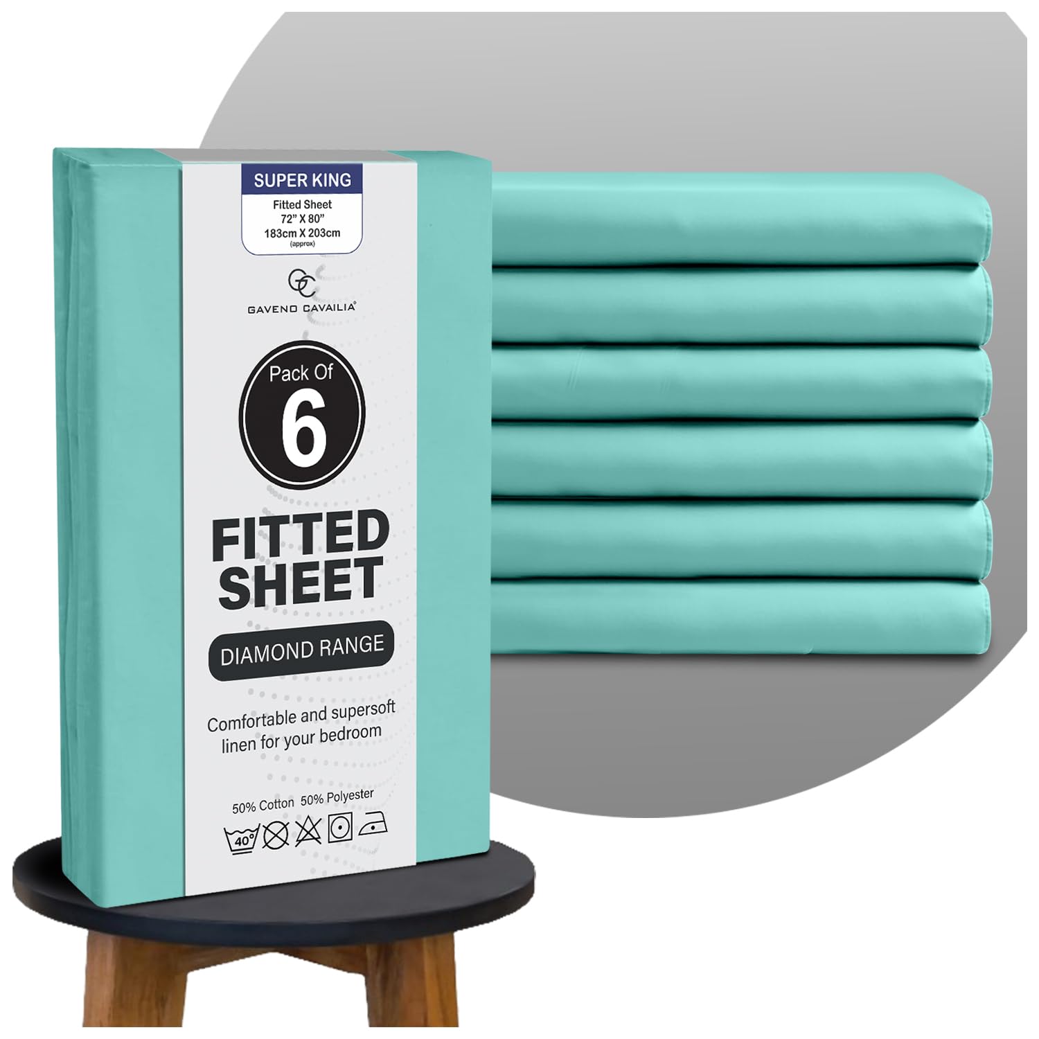 GC GAVENO CAVAILIA Super king Fitted Sheets 4 Pack 25 CM Deep Pocket Aqua