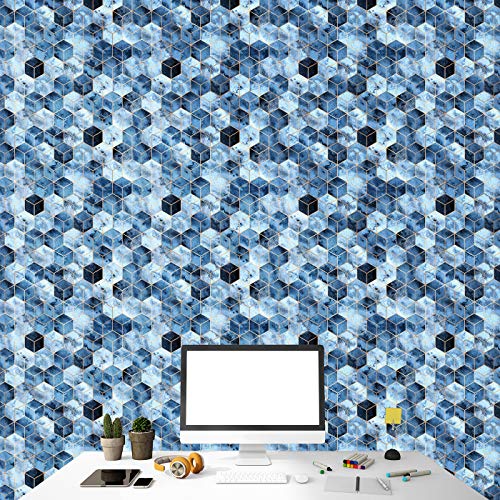 Image of DWELLSINDIA Geometric in Abstract Blue Background Self Adhesive Wallpaper Waterproof, Scratch Resistant, Laminated 41cm x 244cm