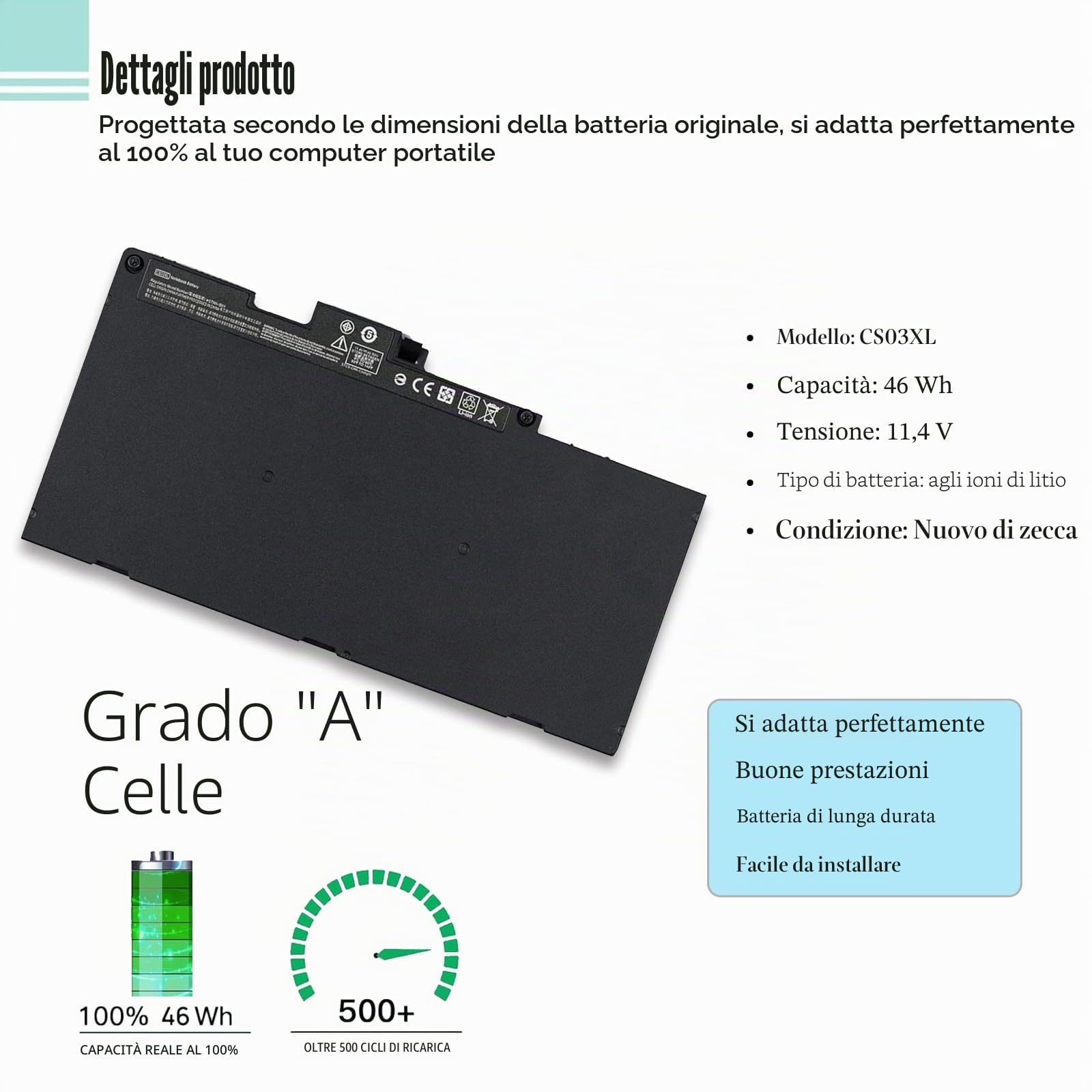 CS03XL CSO3xl Batteria per Laptop HP EliteBook 745 755 840 850 G3 G4 848 G3, ZBook 15u G3 G4 Mobile Workstation, mt42 mt43 Mobile Thin Client, CS03046XLG3/G4 CS03 11.4V/46Wh