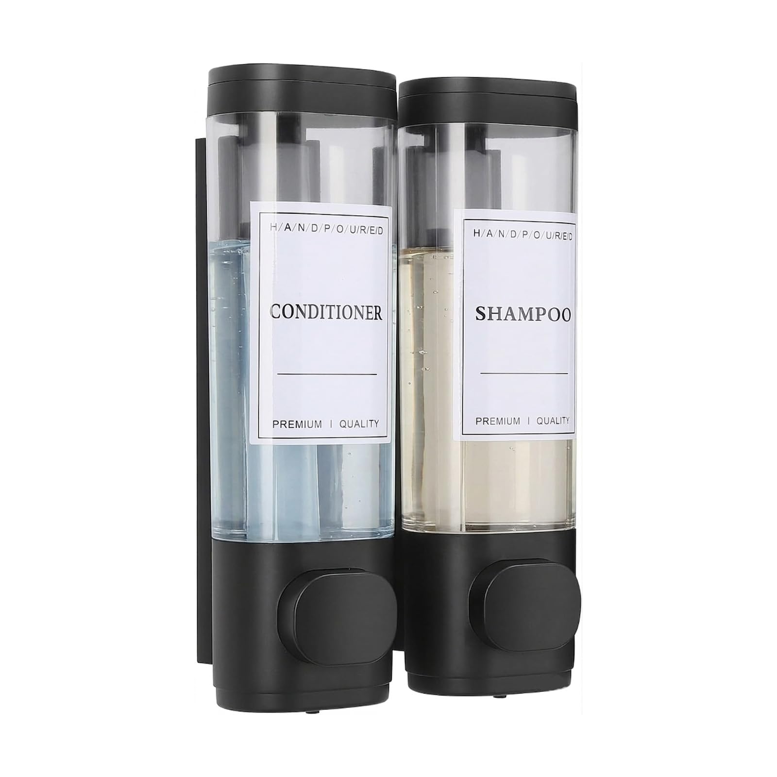 Shampoo and Conditioner Dispenser,Shower Dispenser 2 Chamber No Drill Shampoo for Shower Wall Mounted Soap Dispenser Body Wash for Bathroom Hotel Kitchen,2 * 300ML,Black