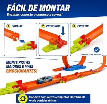 Hot Wheels pist seti, Pist Oluşturma paketi, 90 cm'lik kolayca birleştirilebilen düz pist: 2'si kalıplı ve 1'i esnek 30 cm'lik pist parçaları ve 2 adaptör, JDW41