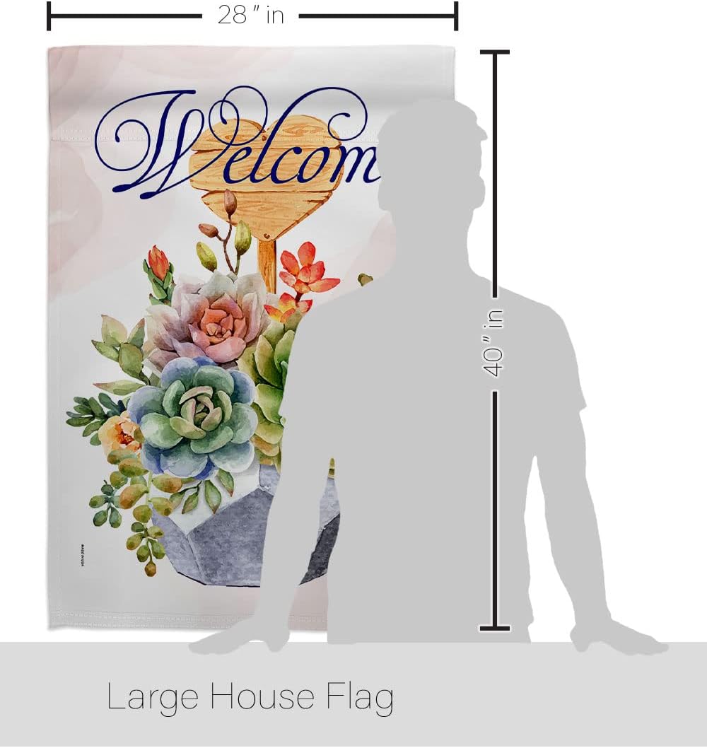 Welcome Succulent House Flag Spring Floral Sunflower Tulip Rose Orchid Lilies Season Springtime Flower Wreath Decoration Banner Small Garden Yard Gift Double-Sided, Made in USA