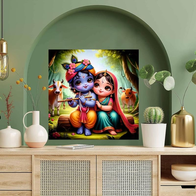 Image of British Terminal Cute little Bal Gopal Baby God Krishna| Kanha Ji | Laddu Lord Makhan Chor Painting Religious Poster for Pregnant Women for wall (matt thin vinyl,sticker,multicolor,unframed)| bj99
