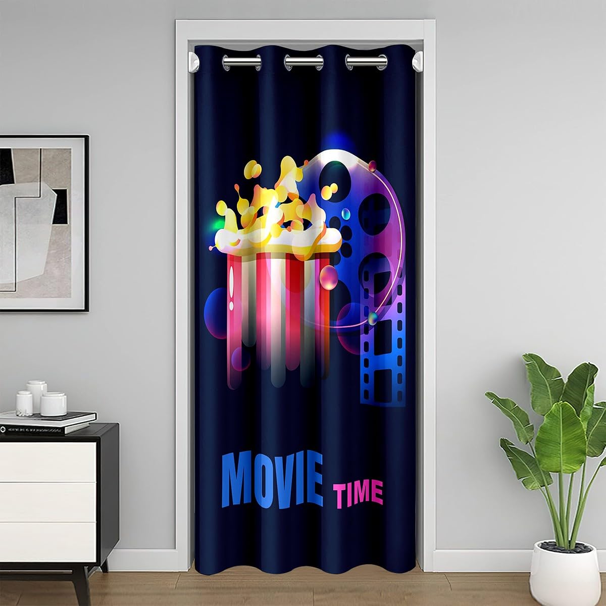 Cortina opaca para cine en casa de 106x203 cm con diseño de palomitas para puerta de salón