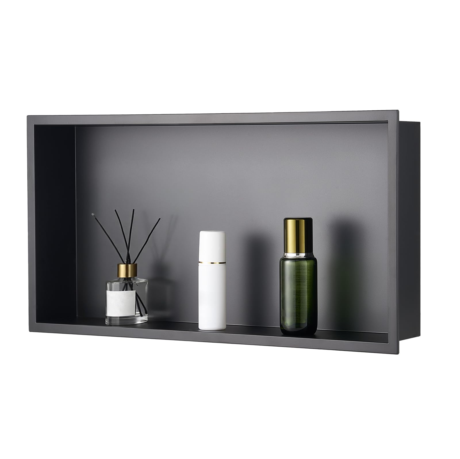 VEVOR Nicho de Ducha Empotrado 33x63,5x10,2 cm Estante Divisor de Pared de Acero Inoxidable Organizador de Jabón y Champú con Marco Sellado Impermeable Duradero Fácil de Instalar para Baño, Negro