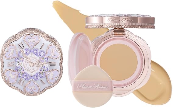 Flower Knows Bunny Garden Cushion Cream Foundation,Buildable Coverage with Long-Lasting&Lightweight Color,Moisture,Natural Stain Glowy Finish Makeup,Vegan,Perfect Face Makeup GiftW05 Beige Nude