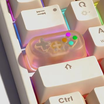 Artisan Keycap, Custom Retro Game Controller Shaped Keys Cap for MX Mechanical Keyboard, Shine Through Resin Handmade Single Replacement for Capslock Key - Pink