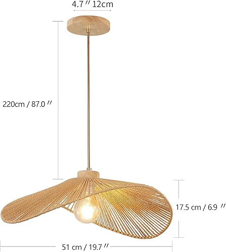 Miniatura 4 de Lámpara colgante de ratán bohemio, estilo moderno, lámpara colgante de bambú natural Bohia, hecha a mano, lámpara colgante de 1 luz para casa de