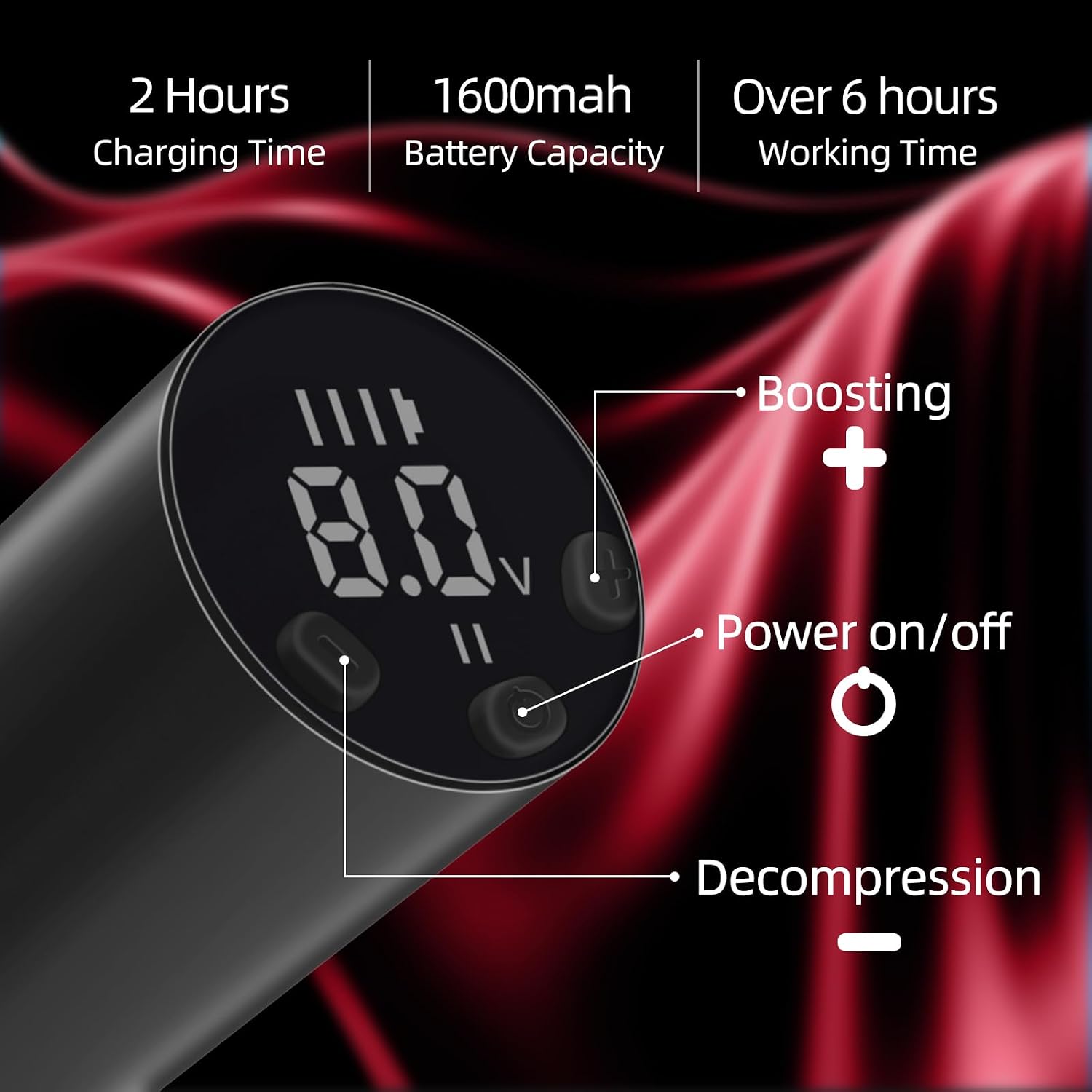 ATOMUS Cordless Tattoo Pen Machine Kit, 1600mah Rechargeable Pen Style Tattoo Cartridge Machine with Digital OLED Display 40pcs Tattoo Cartridge Needles 60pcs Ink Cups 6pcs Tattoo Dip Foam Cup (Red) image 3