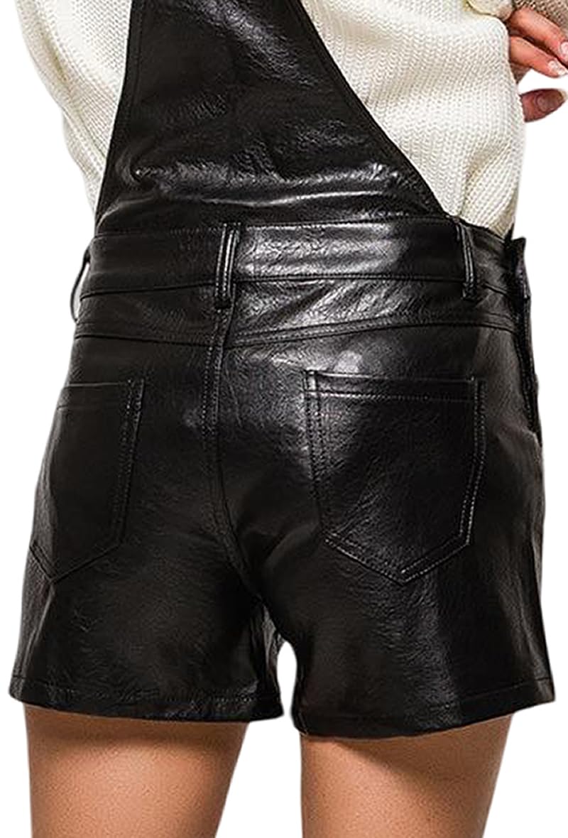 Damen Hot Pants Latzhose Hotpants Shorts Capri Kurze Hose Latzshorts Kunstleder