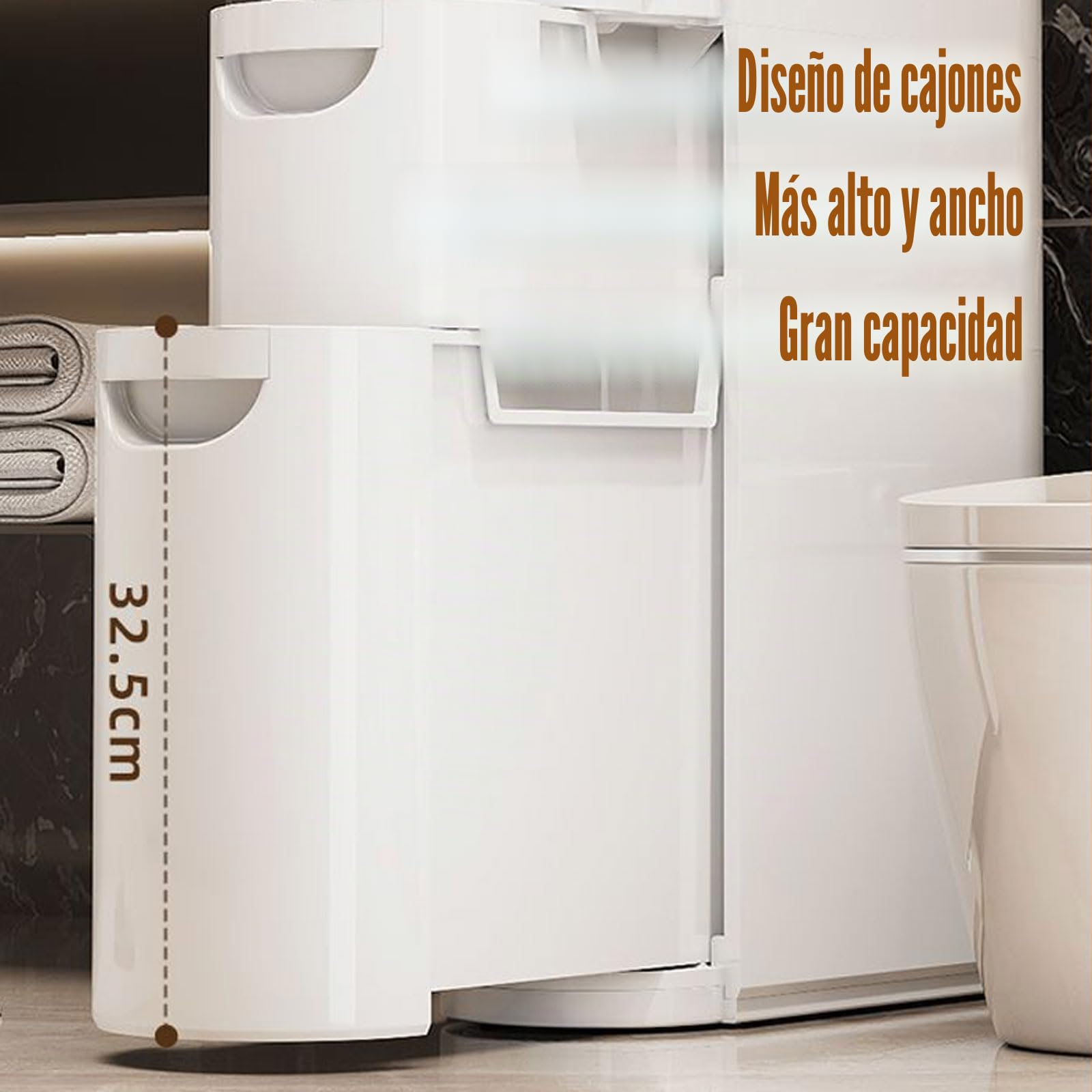 Gabinete de Piso de Baño Estrecho de 17 Cm con Ruedas Y Soporte para Papel Higiénico, Gabinete de Almacenamiento de Baño de Plástico Delgado de 2/3/4 Niveles con Cajones para Espacio