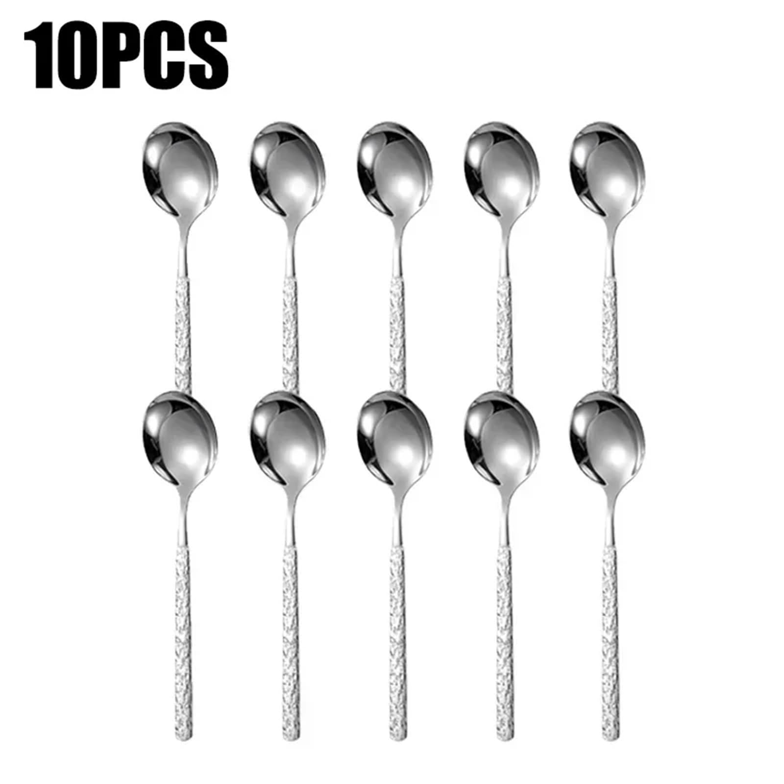 Cuillère à nourriture en acier inoxydable, cuillère à Long manche, cuillères à Dessert, vaisselle de Restaurant, cuillère à soupe, cuillères Gadgets de cuisine 1/10 pièces(10PCS)