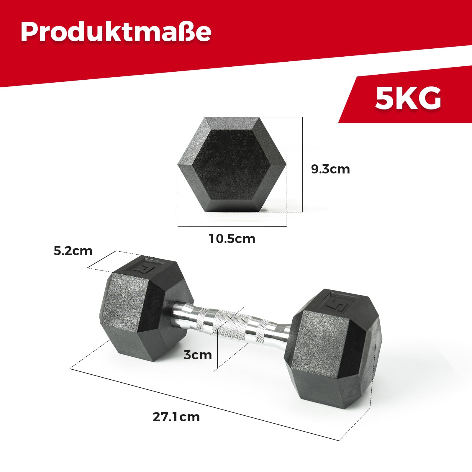 RitFit Juego de mancuernas hexagonales, 5-25 kg | Revestimiento antideslizante | Mango ergonómico cromado