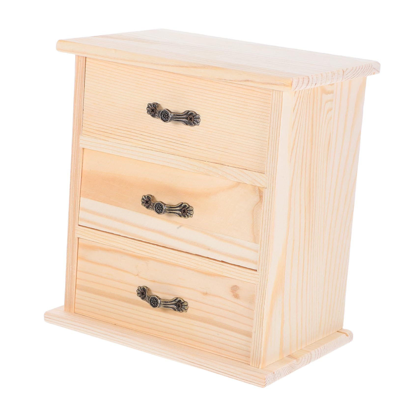 Holz Schreibtisch Organizer mit DREI Schubladen Kleiner Holzschrank für Büro Stilvoller Miniatur Aufbewahrungsbox für Schmuck und Kleinteile Praktischer Schubladen Organizer für