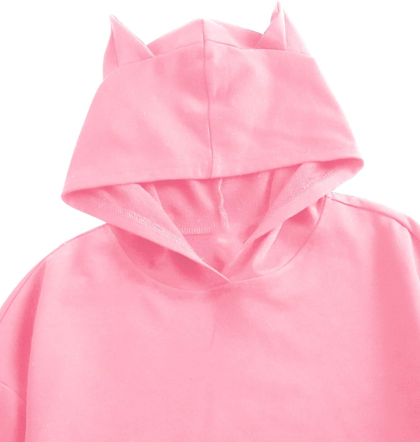 WDIRARA Girl's Cute Cat Ear Crop Tops Long Sleeve Causal Plain Hoodie Sweatshirt Shirt - Image 3