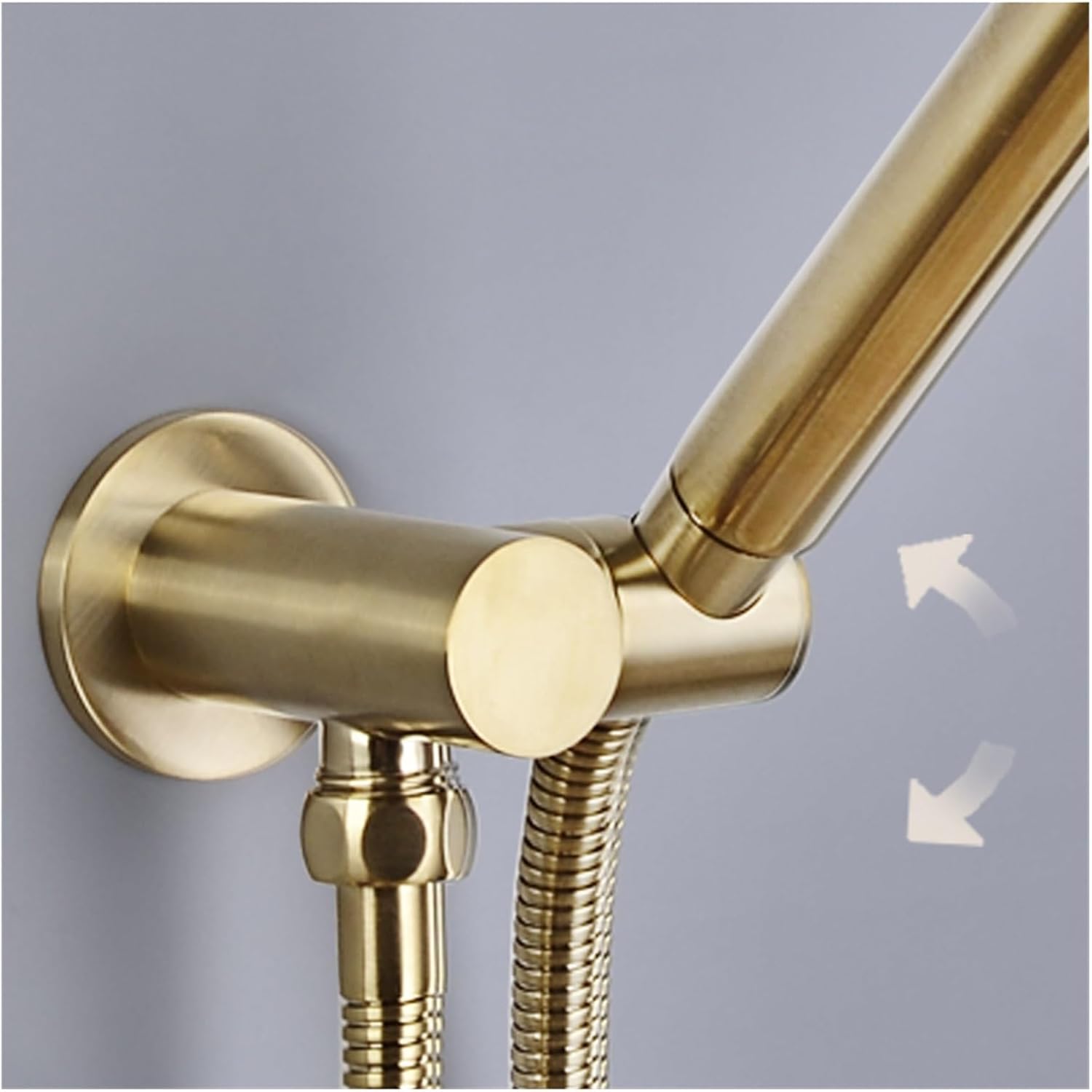 Brass Hand Shower Holder Bathroom Adjustable Bracket Seat Round Square with Or Without Outlet Hose Connector Brushed(A with Water Outlet)