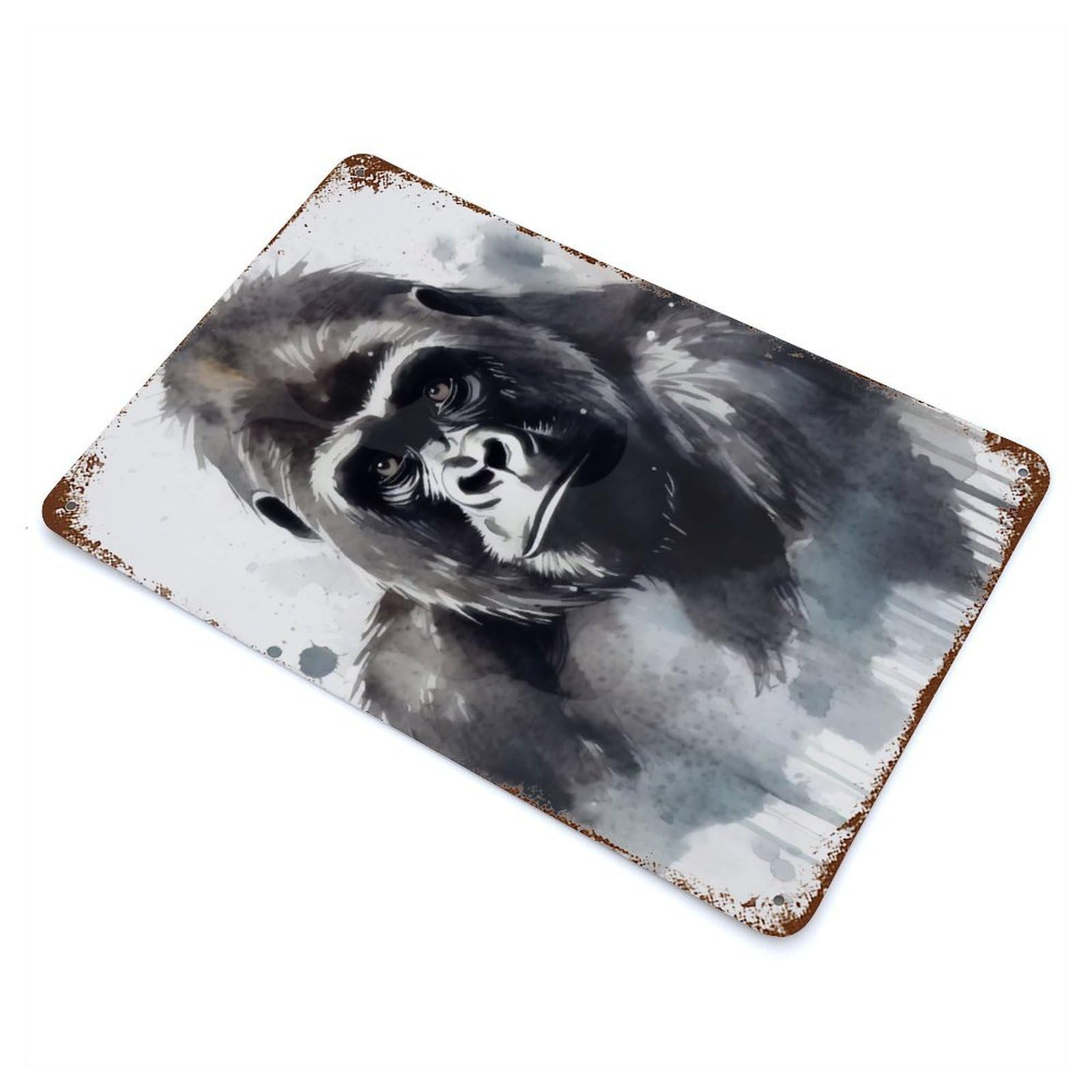 Vintage Metal Tin Sign Watercolor Painted Gorilla 11.8"x7.9", Industrial Home Decor for Farmhouse, Kitchen And Entryway Decor