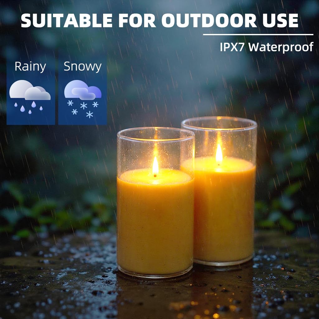 NICEME 7" x 4" Large Waterproof Outdoor Flameless Candles with Remote Control and Timer, Acrylic Outdoor Flickering Candles Battery Operated for Indoor Outdoor Lanterns Patio Porch, Long Lasting 2PCS