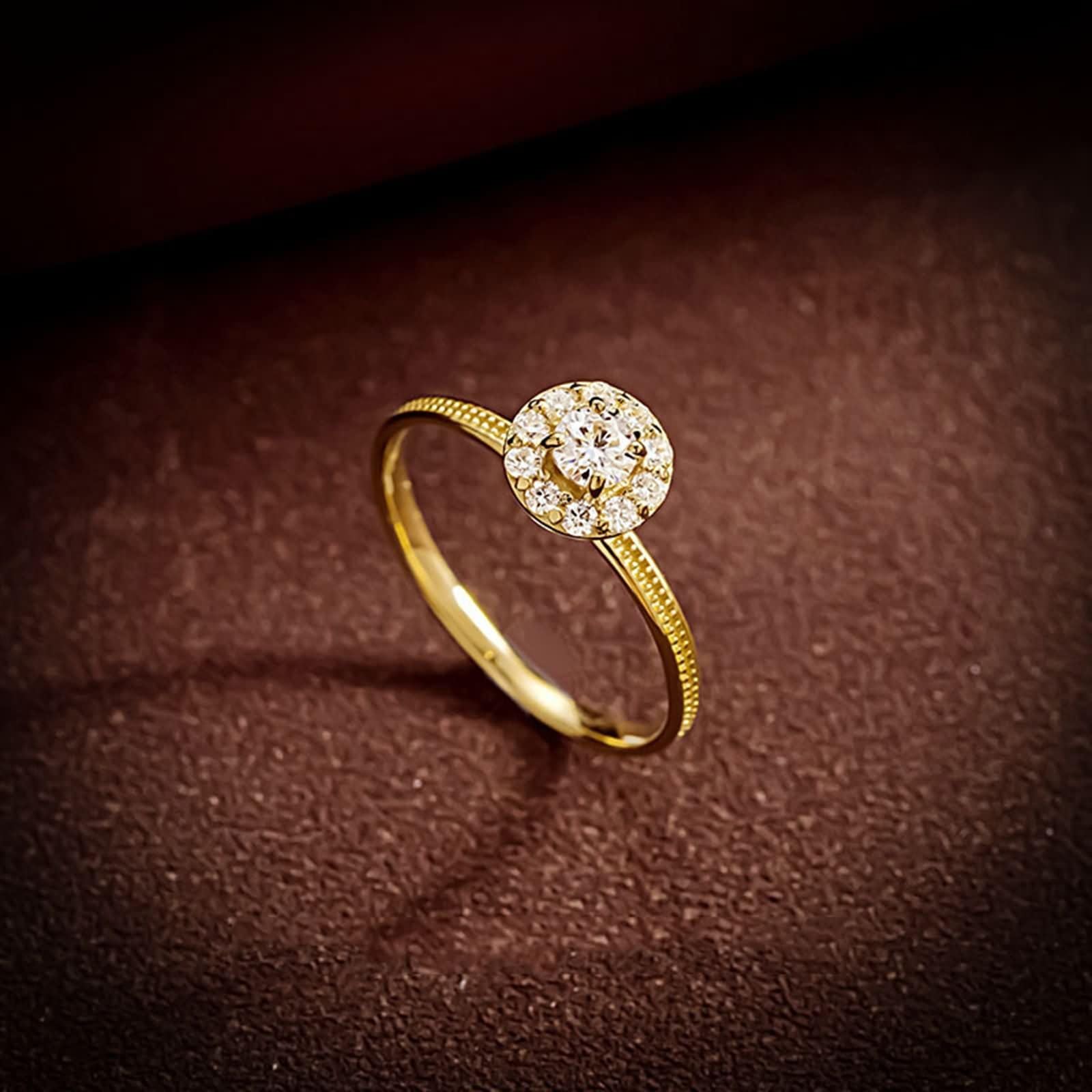 Beydodo Anillos de Matrimonio de Oro Amarillo de 9 14 18 K para Mujer con Flor con Moissanita, Anillos Mujer Alianzas Oro Amarillo