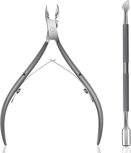 Ejiubas Cuticle Trimmer with Cuticle Pusher Cuticle Nipper Professional Grade Stainless Steel Cuticle Remover Cutter Clipper Durable Pedicure Manicure Tools (Grey)