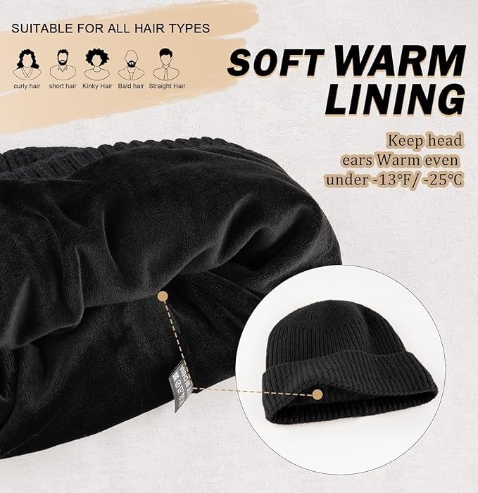 Image of Gajraj Winter Beanie Hats for Men Women, Fleece Lined Beanie Soft Warm Knit Hat Ski Cuffed Cap