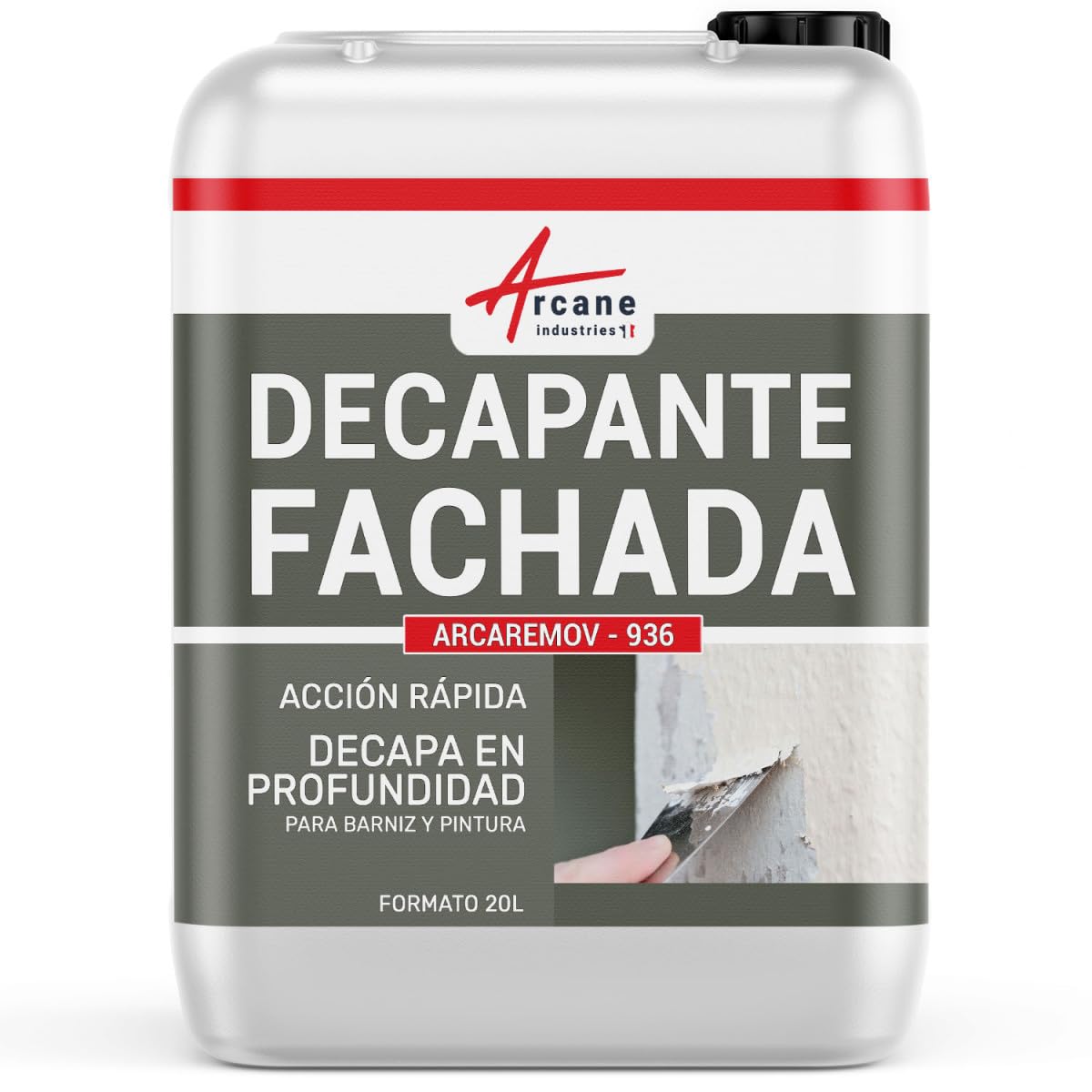 Decapante de pintura para fachada - ARCAREMOV - 936-20 L - ARCANE INDUSTRIES | Decape Pintura y barniz de fachada, crepis, Rpe, Rse, Ite, gel no fluye pasos, activo hasta 72H - Arcane Industries