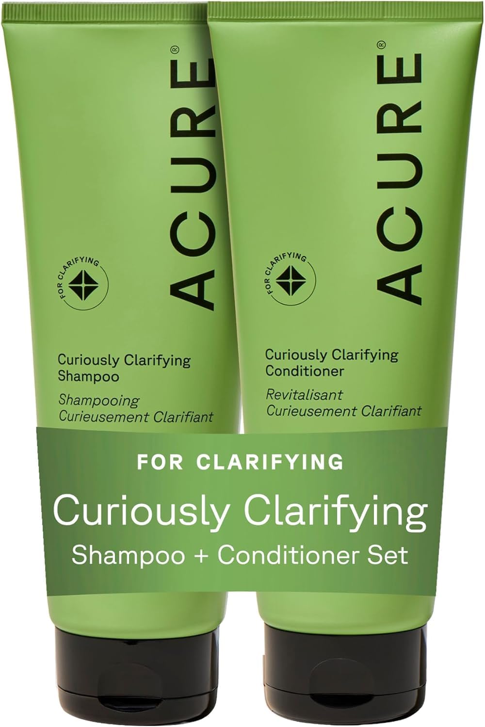 Acure Curiously Clarifying Shampoo and Conditioner Set - Daily Deep Cleansing & Hydrating Set for Women & Men, Detox for Oily Hair & Scalp Build Up, Paraben Free, Sulfate Free - 8 fl oz (2 Pack)