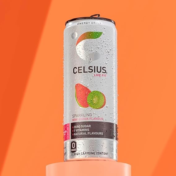 CELSIUS Sparkling Kiwi Guava Functional Energy Drink, Sugar-Free, No Artificial Colours, with Caffeine, 355ml Cans, Pack of 24