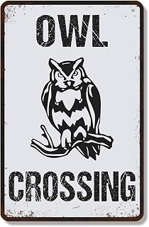Owl Crossing Vintage Style 12 Inch x 18 Inch Novelty Aluminum Metal Sign Night Shift In Flight Durable Weatherproof Perfect for Gardens Trails Barn Roads Fun Gift for Bird Lovers Neighbors Families
