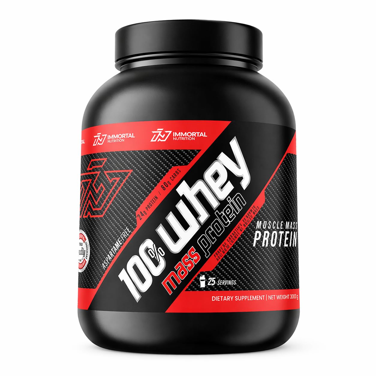 Weight Gainer in Polvere 100% Whey Mass Protein 3000 g Immortal Nutrition, Maltodestrine e Proteine del Siero del Latte Integratore per la Crescita della Massa Muscolare e del Peso (Biscotto e Crema)