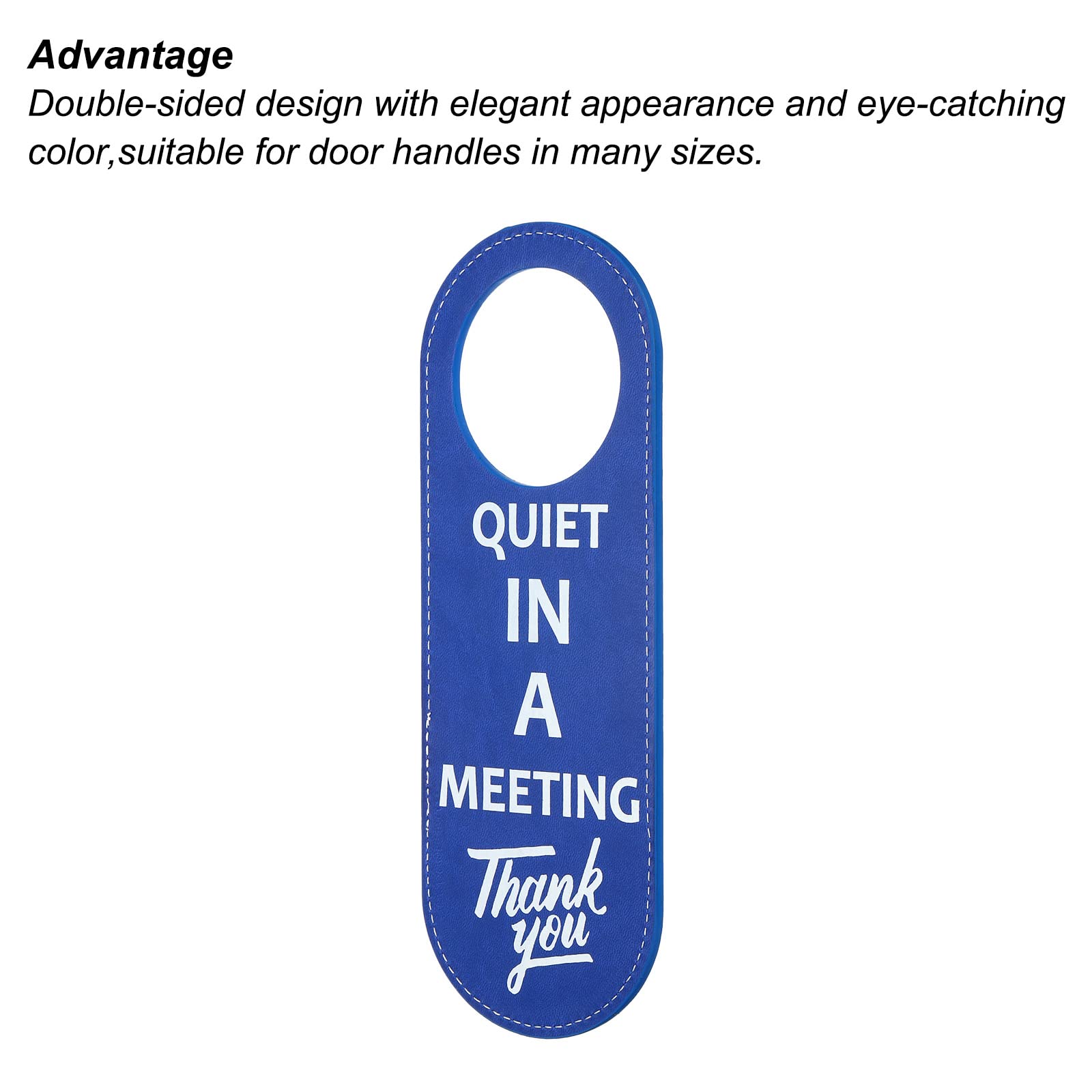 PATIKIL Quiet in Meeting Door Hanger Sign, 2 Pack PU Leather Double Sided Door Knob Privacy Sign for Office Home Meeting Blue - Image 4